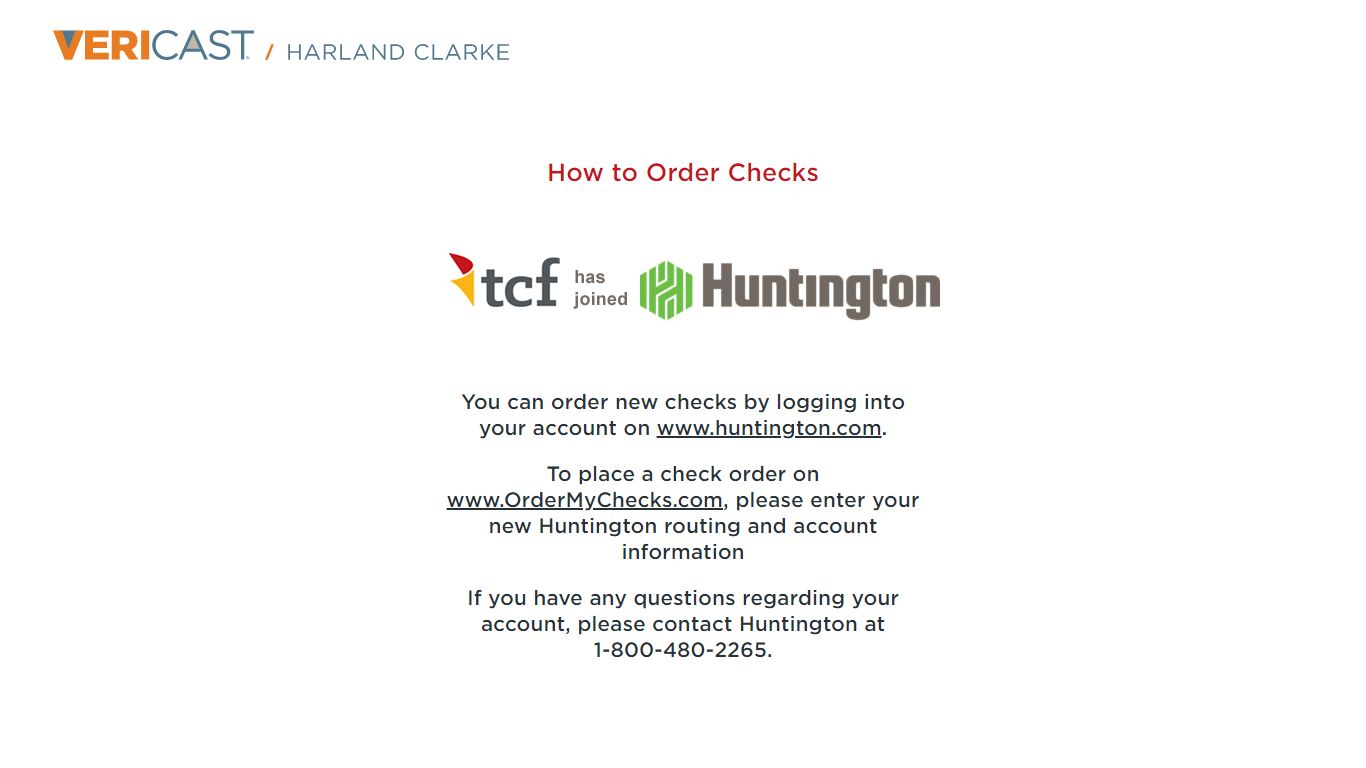 How to Order Checks from TCF now Huntington Bank | Harland Clarke